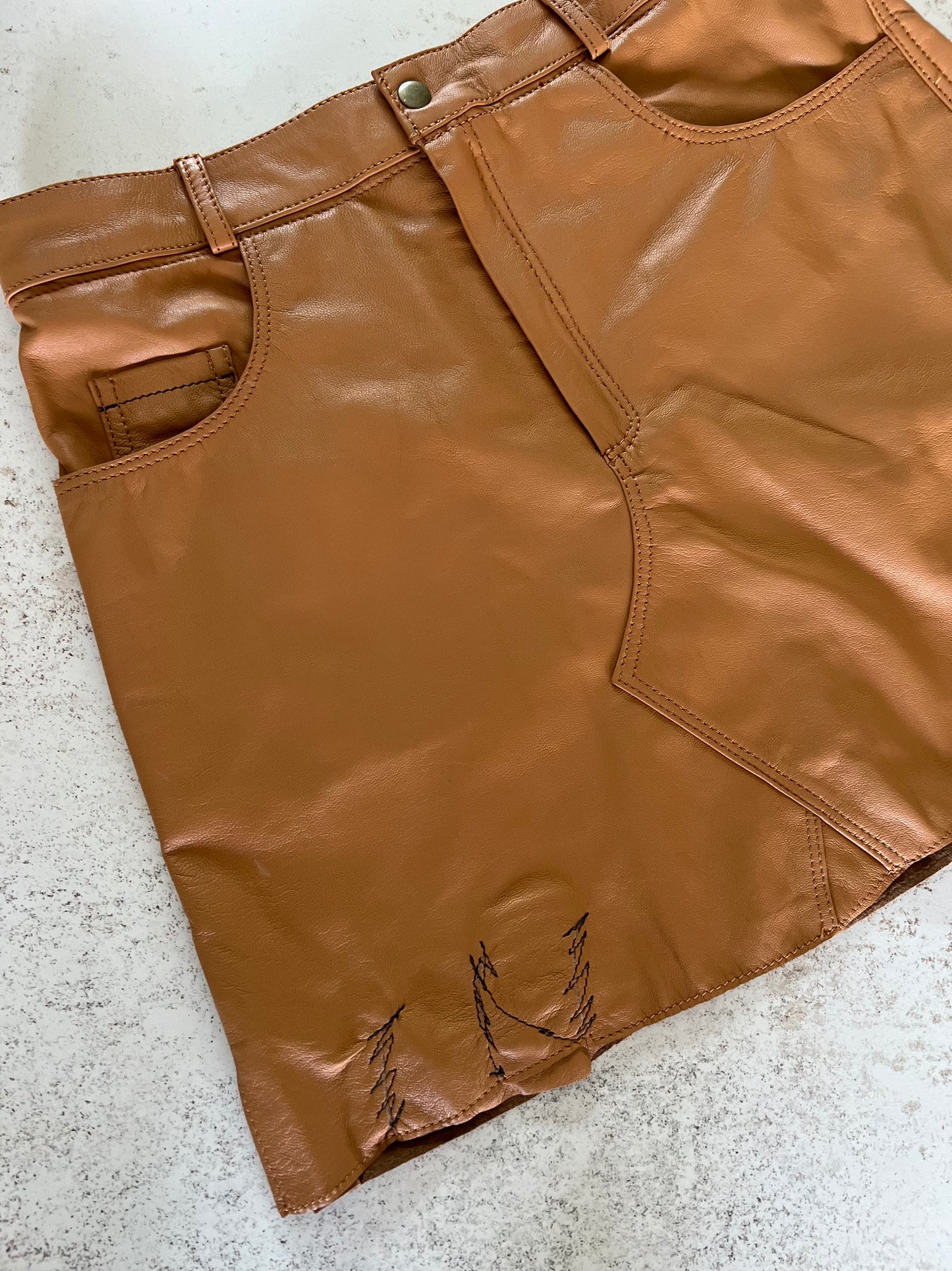 Mini Leather Skirt Camel