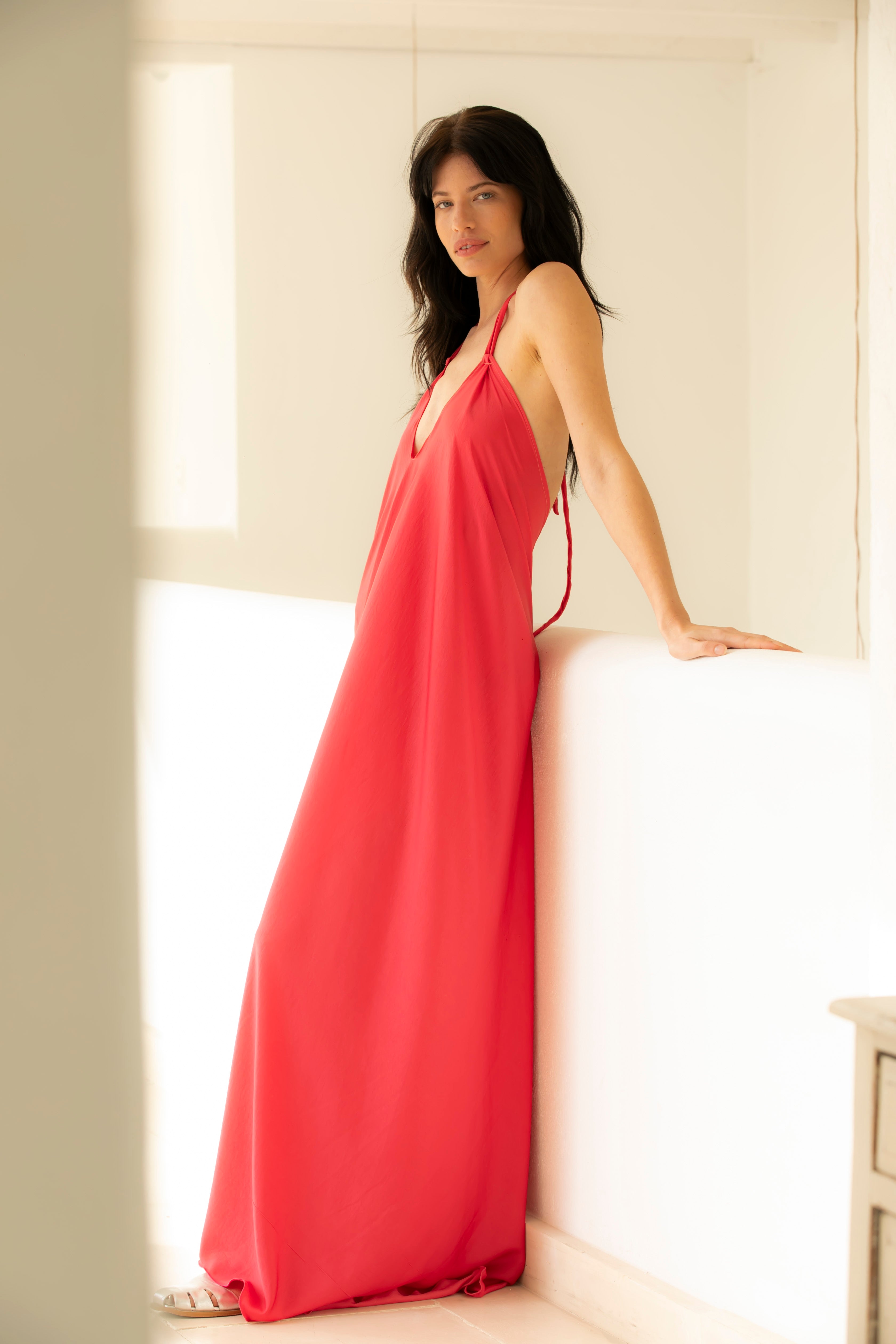 Vestido Maxi Satén rojo l