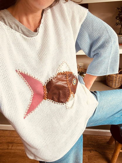 Leather fish sweater