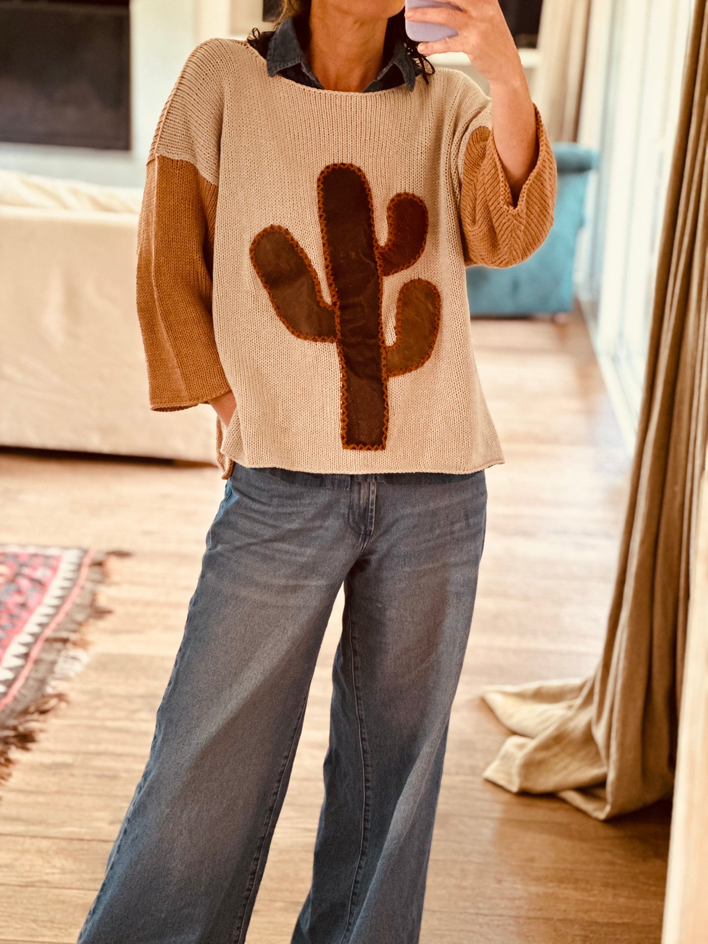 Leather cactus sweater