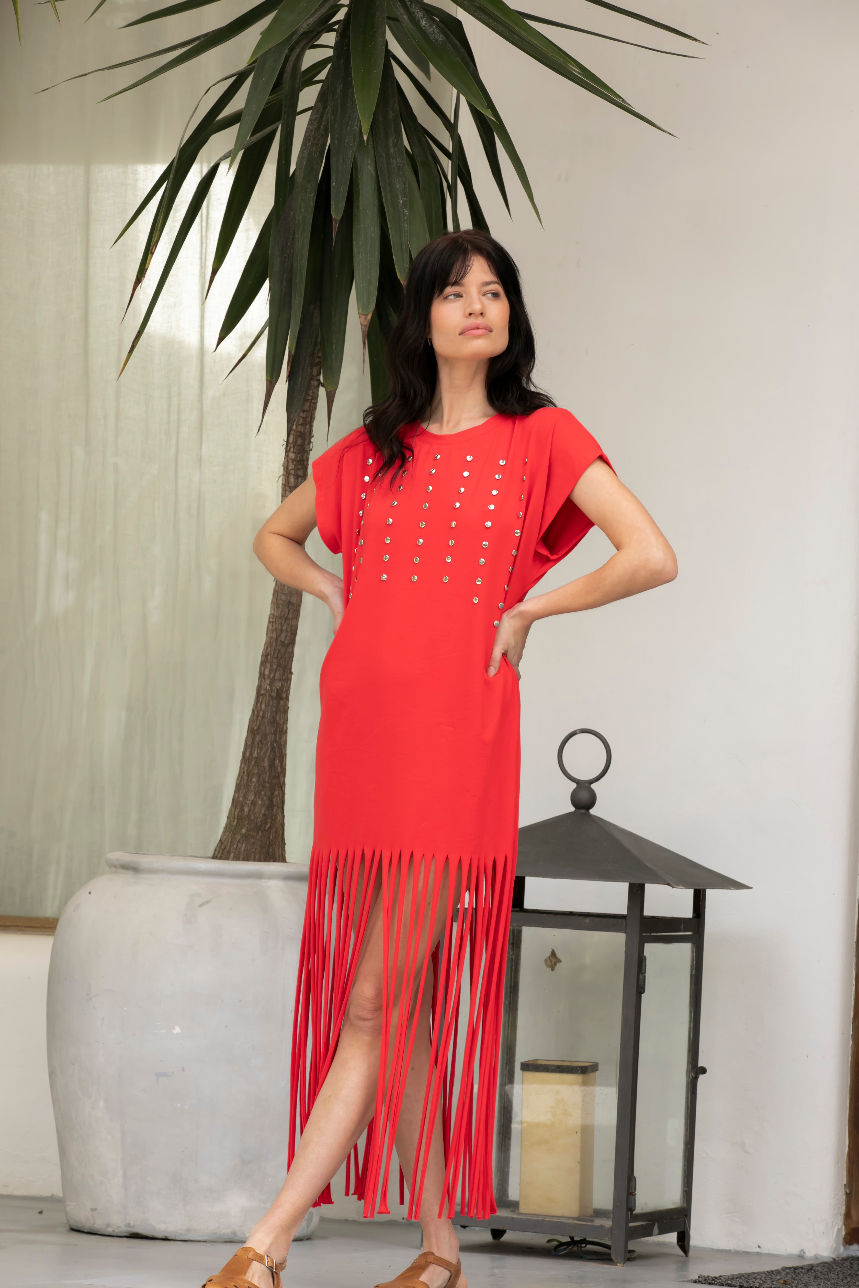 Mango cotton dress rojo m/l