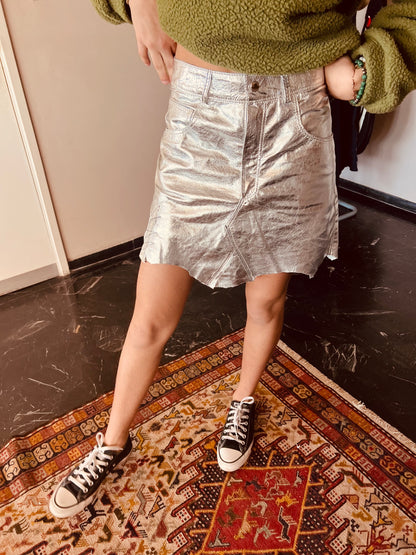 Mini Leather Skirt silver