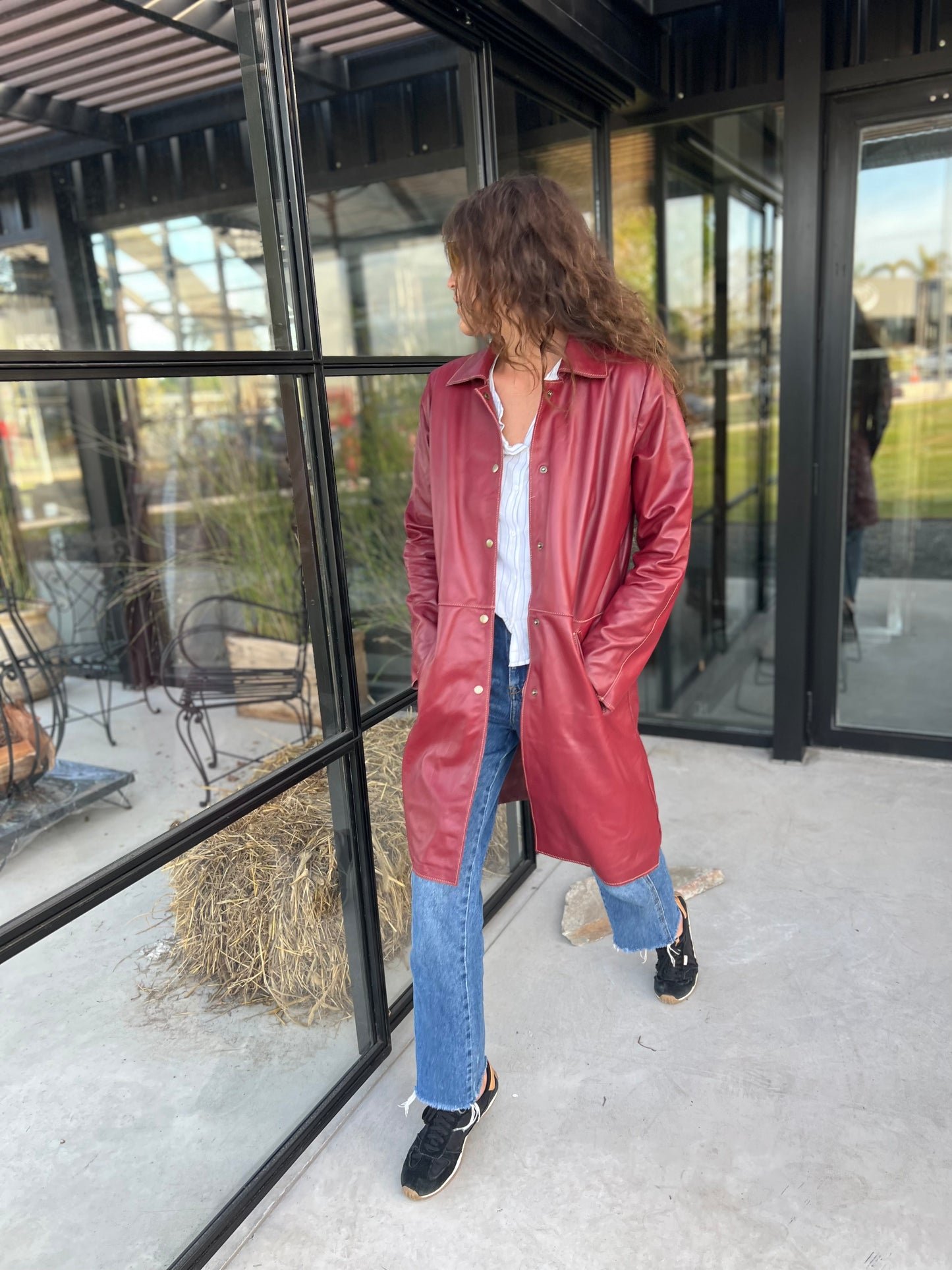 Gabardina leather jacket - Bordeaux