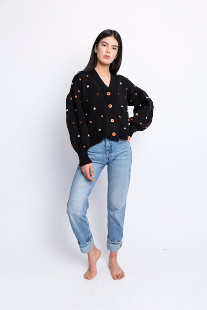 Pom Pom Cardigan - Negro