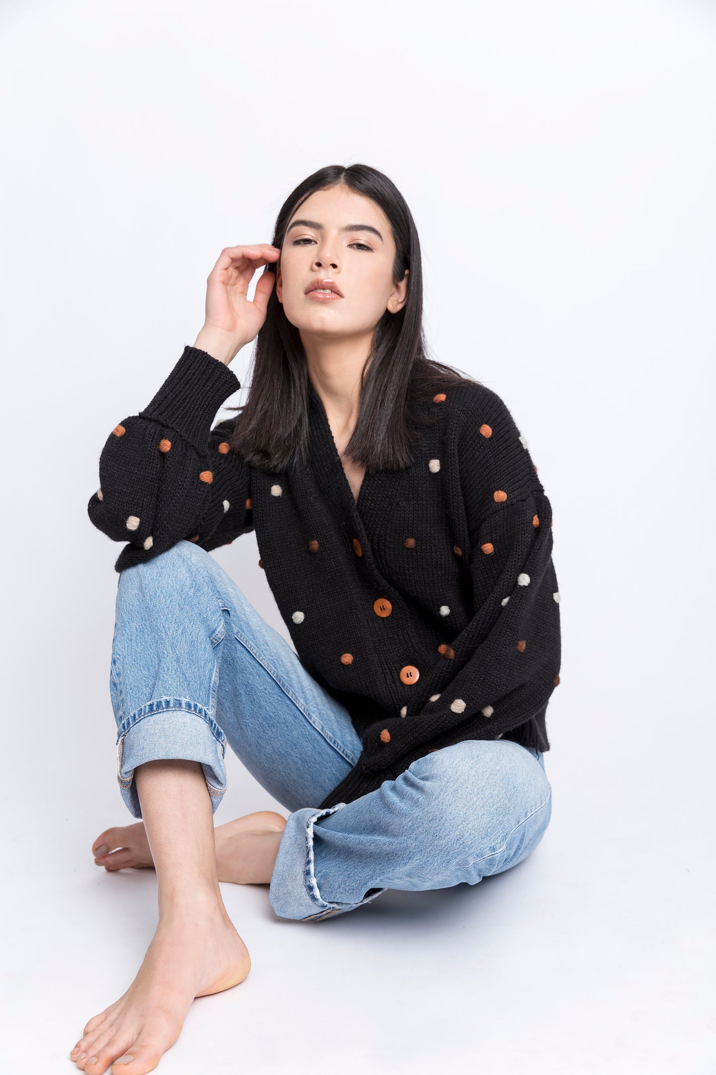 Pom Pom Cardigan - Negro