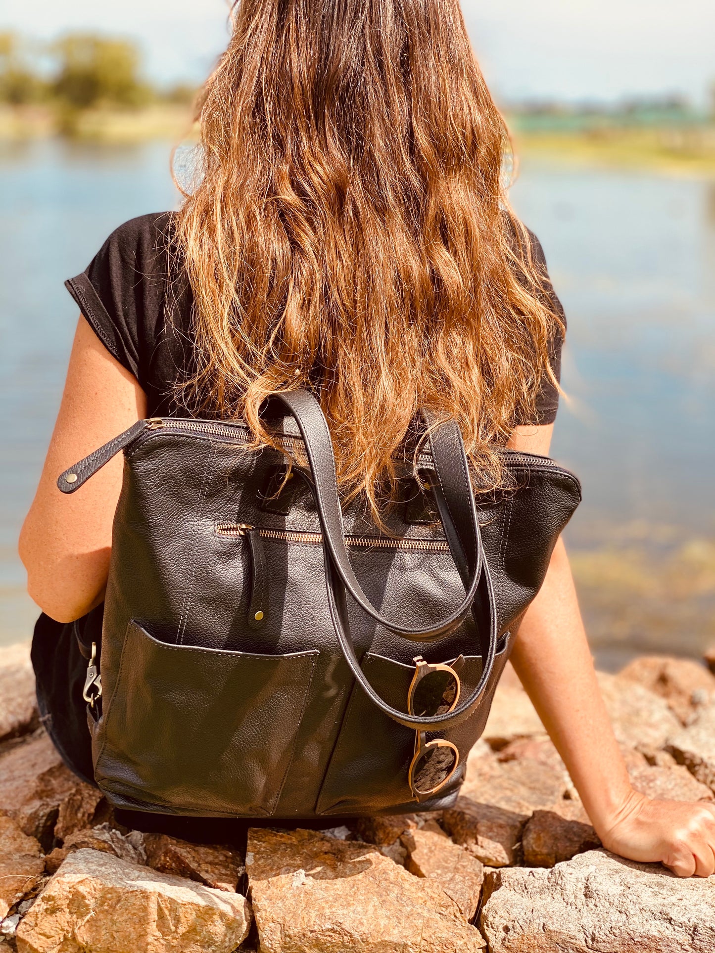 Leather Convertible Backpack BLACK