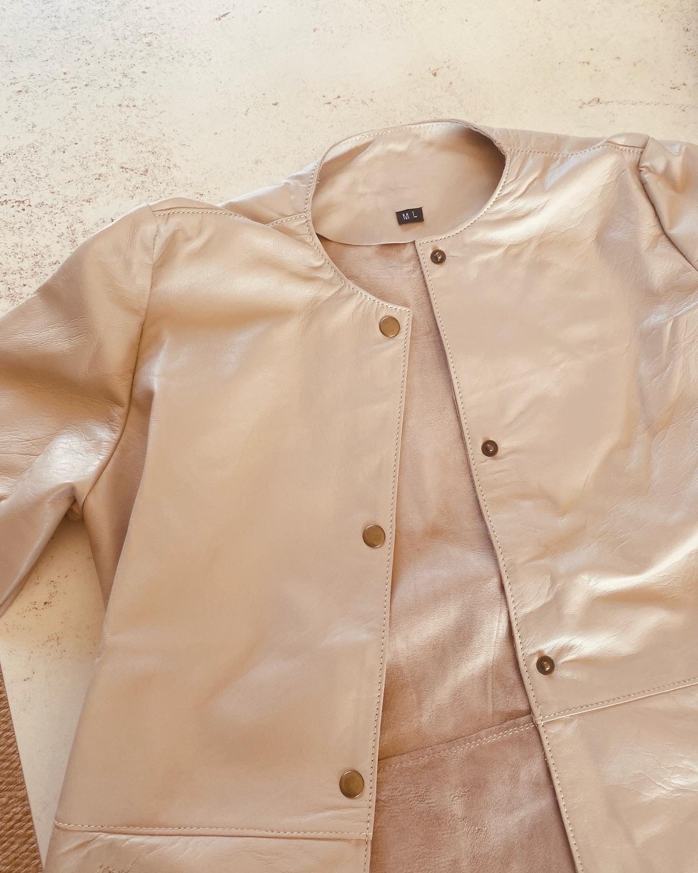 Slouchy Leather Jacket - Nude