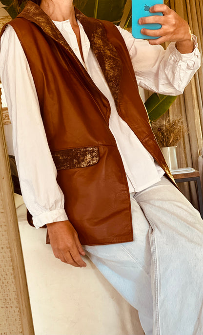 slouchy leather vest Chocolate & gold