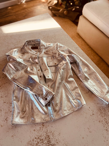 Leather MOTO JACKET - Silver