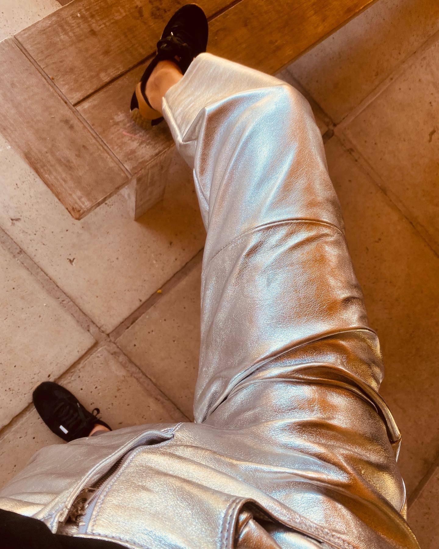 Slouchy Leather Pant - Silver