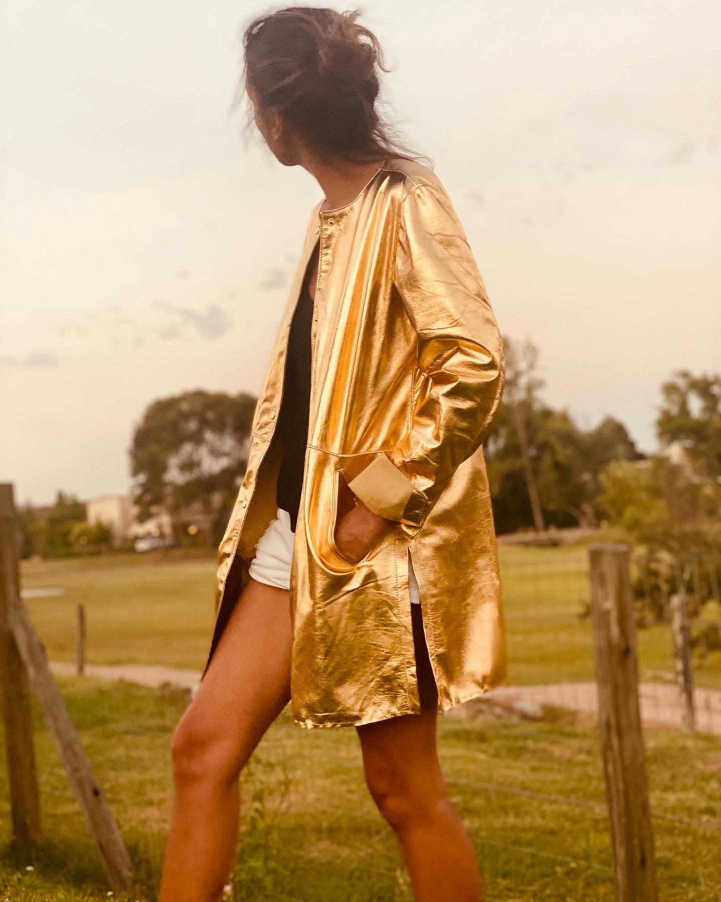 Slouchy Leather Jacket - Gold